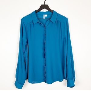 ELLE Scallop Trim Long Sleeve Blouse Large